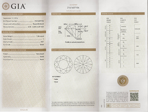 Vintage GIA 1.04ct Diamond Engagement Ring