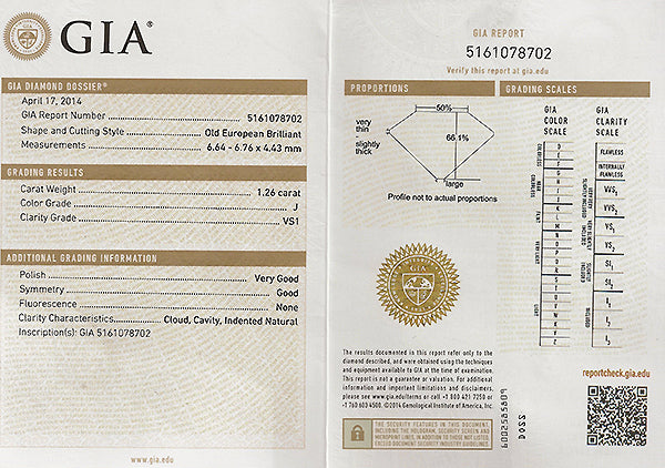 Vintage GIA 1.26ct Diamond Engagement Ring