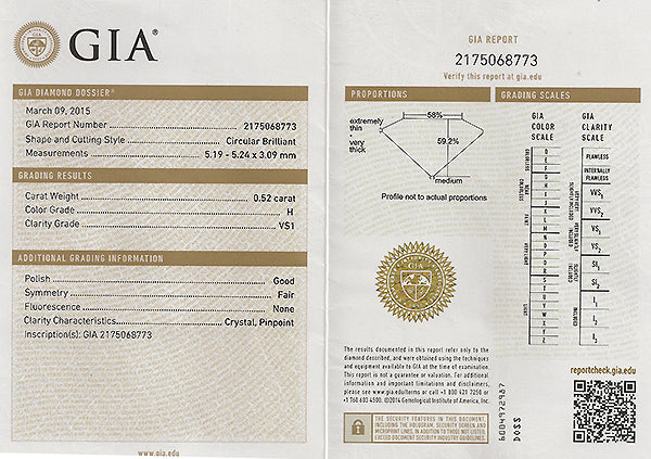 Vintage GIA Certified 0.52ct Diamond Engagement Ring