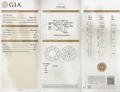 Vintage GIA Certified 0.53ct Diamond Engagement Ring