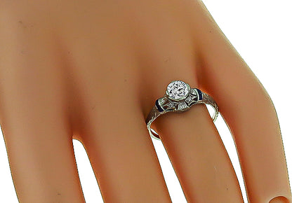 Vintage GIA Certified 0.53ct Diamond Sapphire Engagement Ring