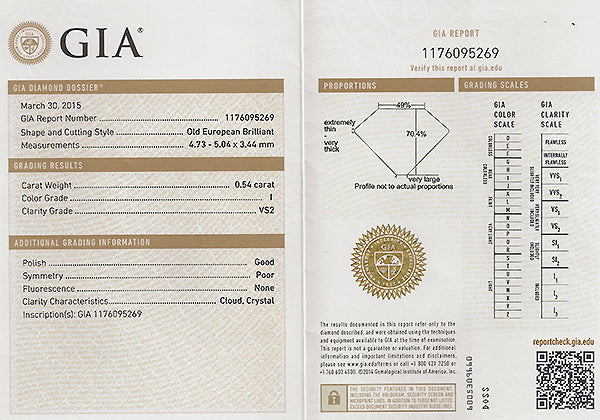 Vintage GIA Certified 0.54ct Diamond Engagement Ring