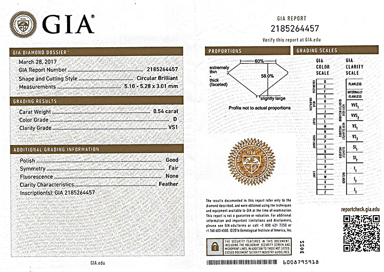 Vintage GIA Certified 0.54ct Diamond Engagement Ring