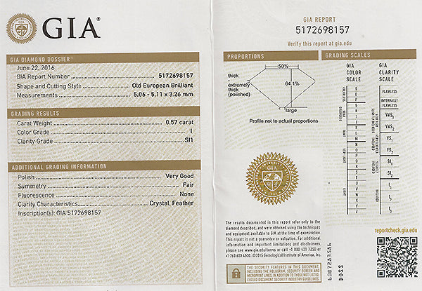 Vintage GIA Certified 0.57ct Diamond Engagement Ring