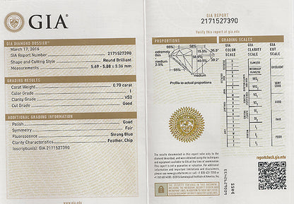 Vintage GIA Certified 0.70ct Diamond Engagement Ring