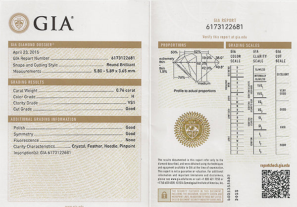 Vintage GIA Certified 0.76ct Diamond Engagement Ring