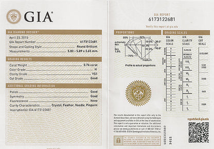 Vintage GIA Certified 0.76ct Diamond Engagement Ring