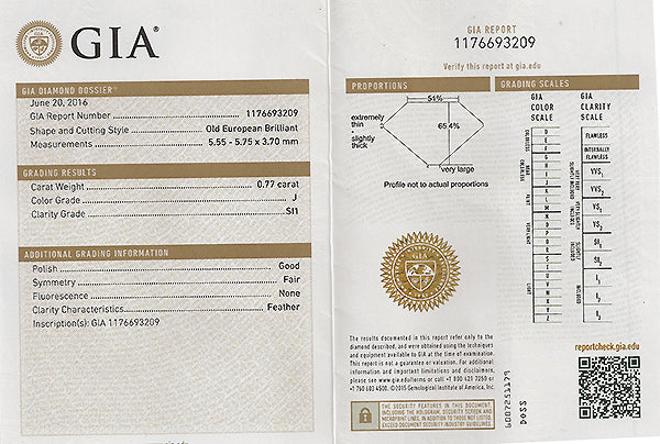 Vintage GIA Certified 0.77ct Diamond Engagement Ring