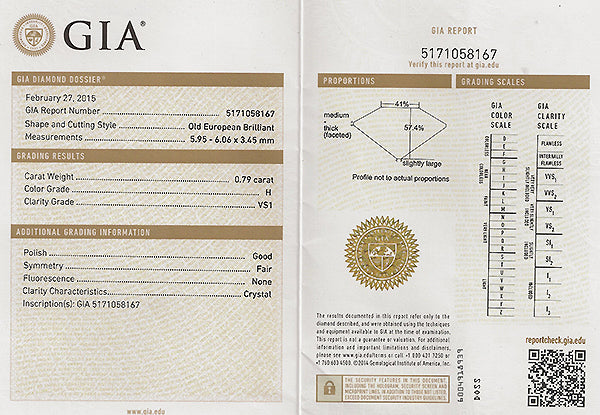 Vintage GIA Certified 0.79ct Diamond Engagement Ring