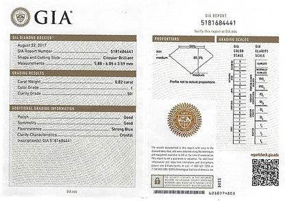 Vintage GIA Certified 0.82ct Diamond Engagement Ring