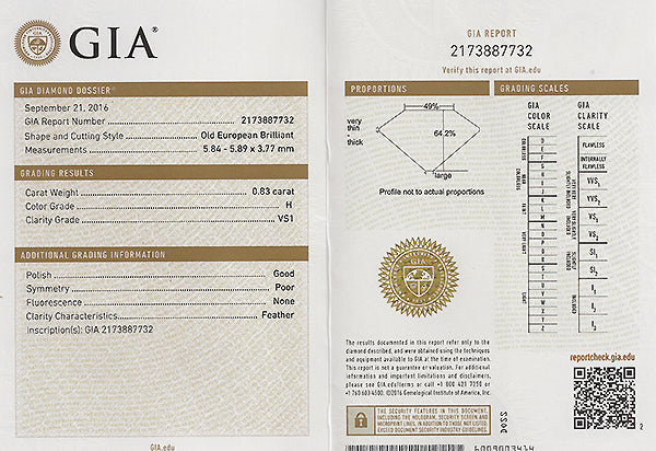 Vintage GIA Certified 0.83ct Diamond Engagement Ring