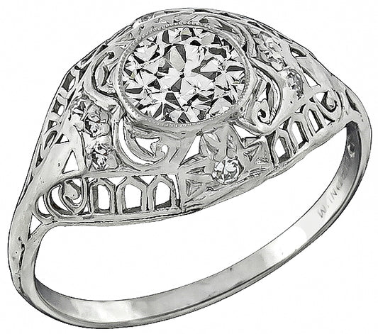 Vintage GIA Certified 0.87ct Diamond Engagement Ring