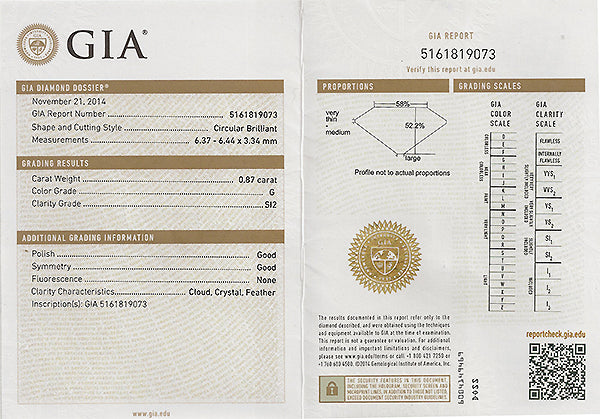 Vintage GIA Certified 0.87ct Diamond Engagement Ring