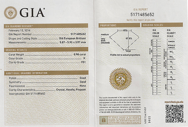 Vintage GIA Certified 0.90ct Diamond Engagement Ring