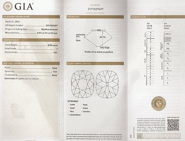 Vintage GIA Certified 0.90ct Diamond Engagement Ring