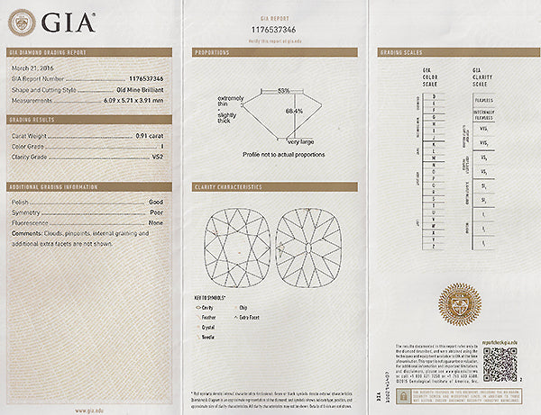 Vintage GIA Certified 0.91ct Diamond Engagement Ring