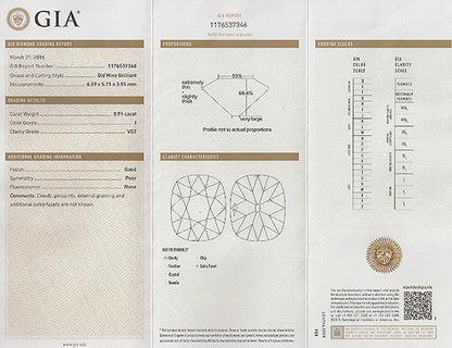 Vintage GIA Certified 0.91ct Diamond Engagement Ring