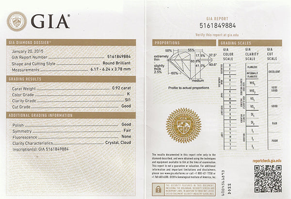 Vintage GIA Certified 0.92ct Diamond Engagement Ring