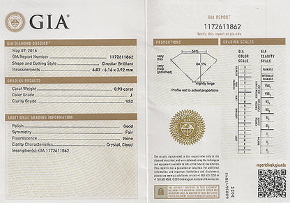 Vintage GIA Certified 0.93ct Diamond Engagement Ring