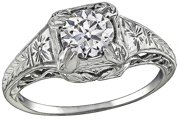 Vintage GIA Certified 0.93ct Diamond Engagement Ring