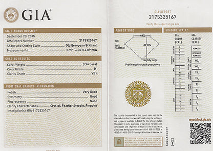 Vintage GIA Certified 0.94ct Diamond Engagement Ring