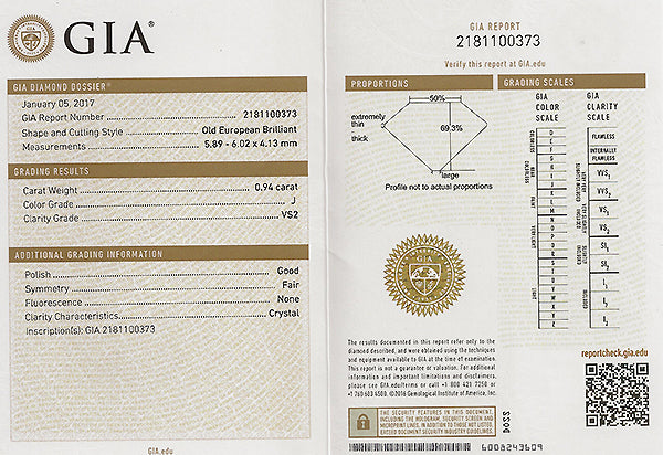 Vintage GIA Certified 0.94ct Diamond Engagement Ring