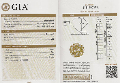 Vintage GIA Certified 0.94ct Diamond Engagement Ring