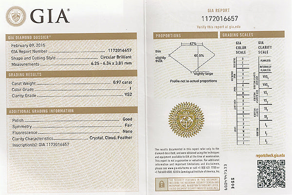 Vintage GIA Certified 0.97ct Diamond Engagement Ring