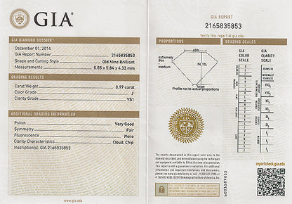 Vintage GIA Certified 0.97ct Diamond Engagement Ring