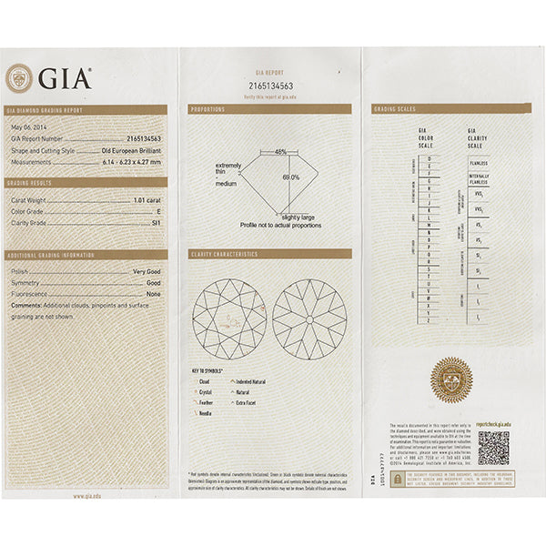 Vintage GIA Certified 1.01ct Diamond Engagement Ring