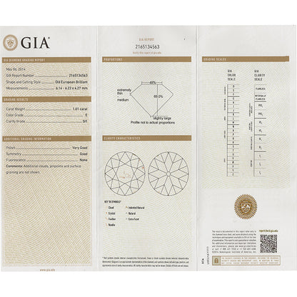 Vintage GIA Certified 1.01ct Diamond Engagement Ring