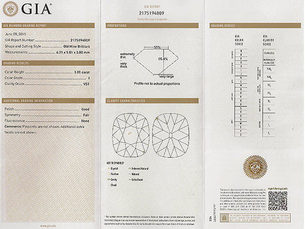Vintage GIA Certified 1.01ct Diamond Engagement Ring