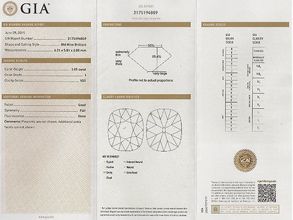 Vintage GIA Certified 1.01ct Diamond Engagement Ring