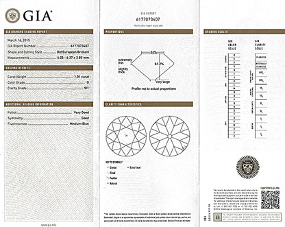 Vintage GIA Certified 1.01ct Diamond Engagement Ring