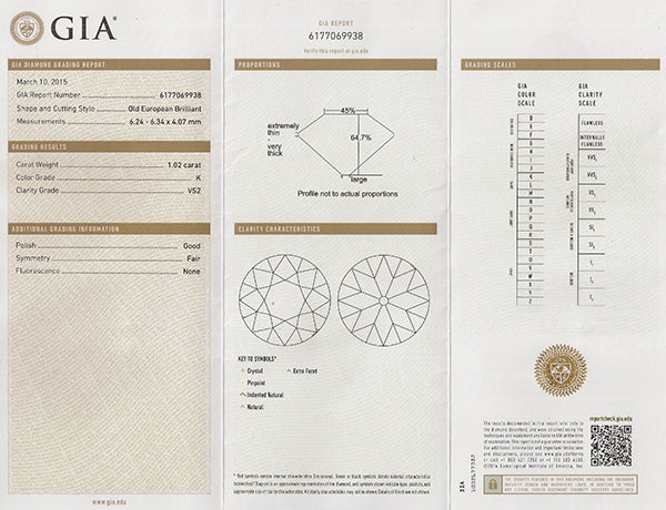 Vintage GIA Certified 1.02ct Diamond Engagement Ring