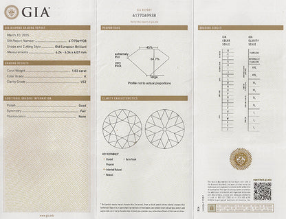 Vintage GIA Certified 1.02ct Diamond Engagement Ring