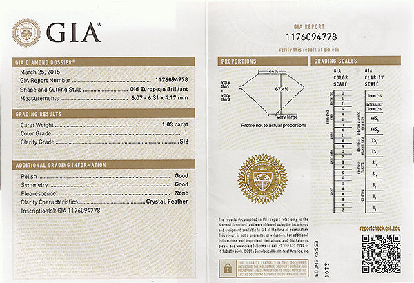 Vintage GIA Certified 1.03ct Diamond Engagement Ring