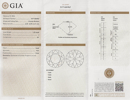 Vintage GIA Certified 1.03ct Diamond Engagement Ring