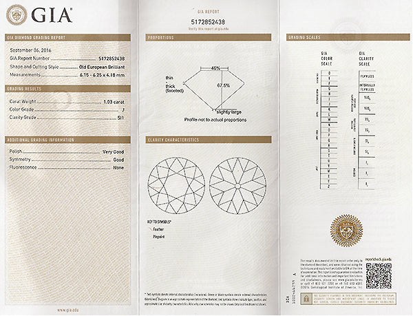 Vintage GIA Certified 1.03ct Diamond Engagement Ring