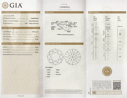 Vintage GIA Certified 1.05ct Diamond Engagement Ring