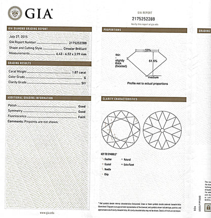 Vintage GIA Certified 1.07ct Diamond Engagement Ring