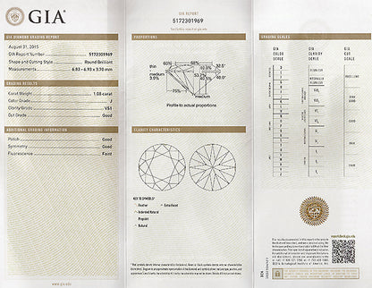 Vintage GIA Certified 1.08ct Diamond Engagement Ring