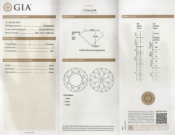 Vintage GIA Certified 1.13ct Diamond Engagement Ring