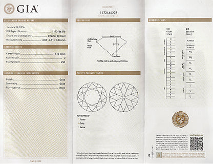 Vintage GIA Certified 1.13ct Diamond Engagement Ring