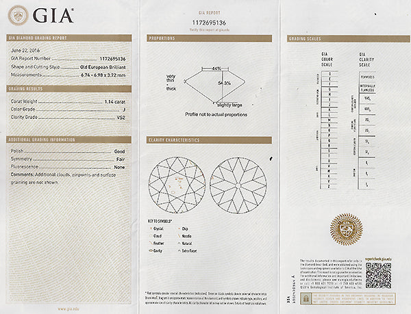 Vintage GIA Certified 1.14ct Diamond Engagement Ring