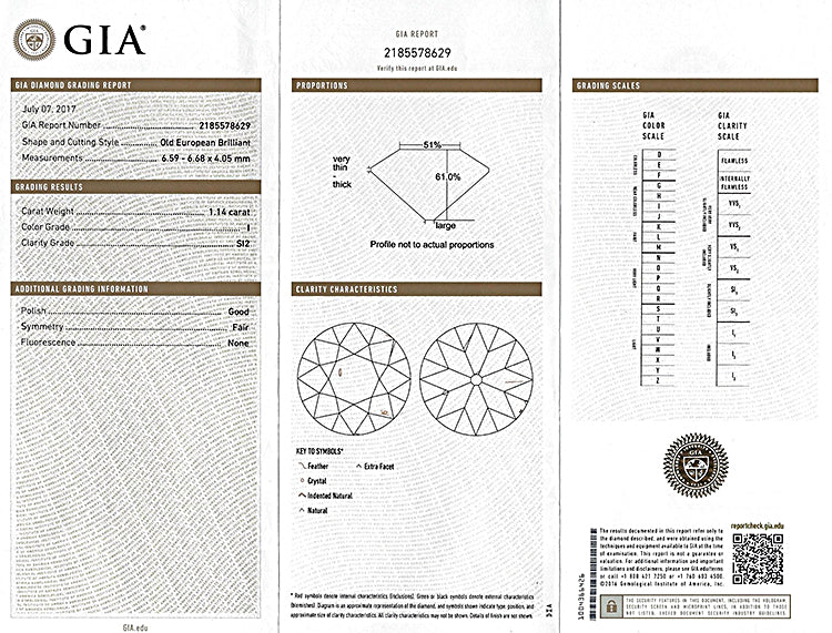 Vintage GIA Certified 1.14ct Diamond Engagement Ring