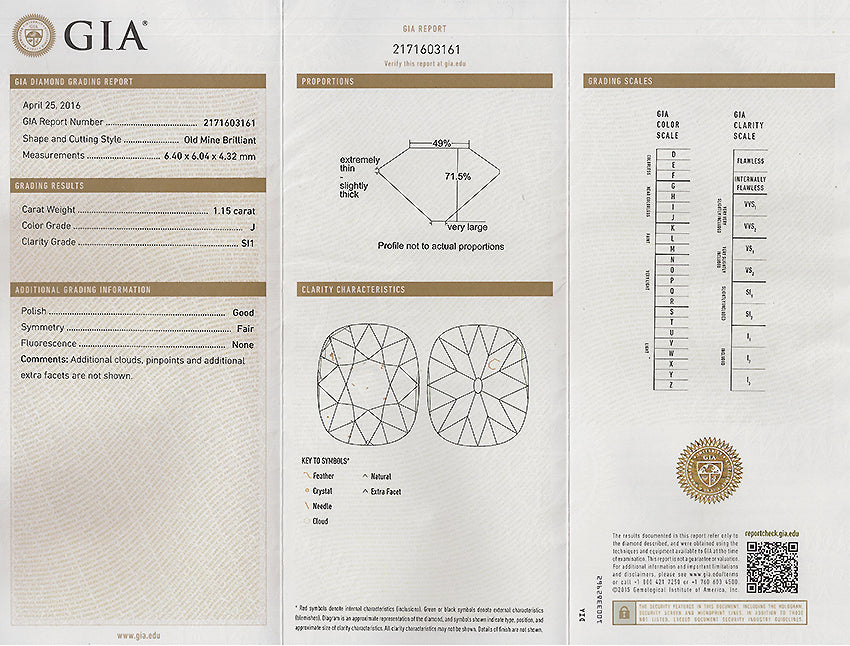 Vintage GIA Certified 1.15ct Diamond Engagement Ring