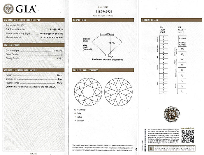 Vintage GIA Certified 1.18ct Diamond Engagement Ring