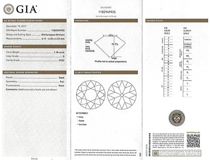 Vintage GIA Certified 1.18ct Diamond Engagement Ring