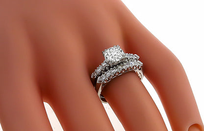 Vintage GIA Certified 1.23ct Diamond Engagement and Wedding Band Set